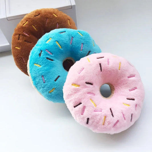 Soft Dog Donuts Plush Chew Toy with Squeaker